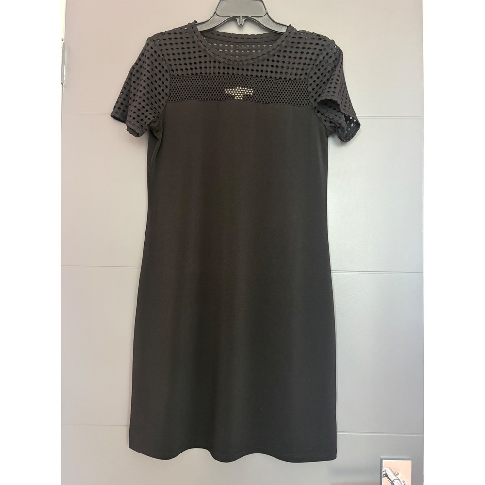 Michael Kors Black Laser Cut Eyelet Mesh Shift Dress Womens Small Short Sleeve